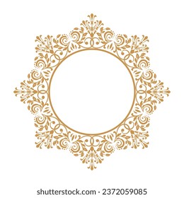 Decorative frame Elegant vector element for design in Eastern style, place for text. Floral golden and white border. Lace illustration for invitations and greeting cards.