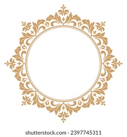 Decorative frame Elegant vector element for design in Eastern style, place for text. Floral golden and white border. Lace illustration for invitations and greeting cards.