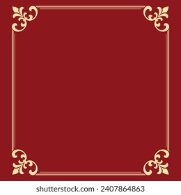 Decorative frame Elegant vector element for design in Eastern style, place for text. Floral golden and red border. Lace illustration for invitations and greeting cards