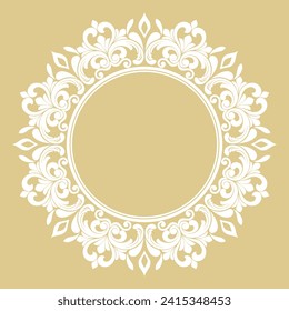 Decorative frame Elegant vector element for design in Eastern style, place for text. Floral yellow and white border. Lace illustration for invitations and greeting cards