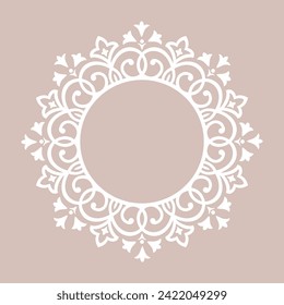 Decorative frame Elegant vector element for design in Eastern style, place for text. Floral beige and white border. Lace illustration for invitations and greeting cards