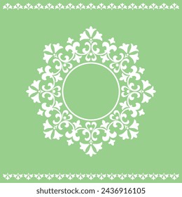 Decorative frame Elegant vector element for design in Eastern style, place for text. Floral green and white border. Lace illustration for invitations and greeting cards