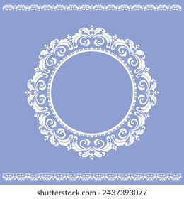 Decorative frame Elegant vector element for design in Eastern style, place for text. Floral blue and white border. Lace illustration for invitations and greeting cards