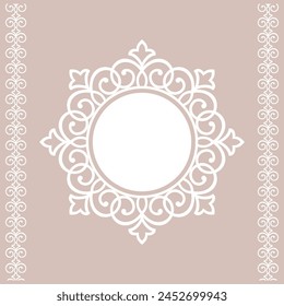 Decorative frame Elegant vector element for design in Eastern style, place for text. Floral pink and white border. Lace illustration for invitations and greeting cards