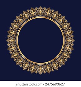 Decorative frame Elegant vector element for design in Eastern style, place for text Floral golden Oriental vector pattern with arabesques and floral elements, Traditional classic golden round ornament