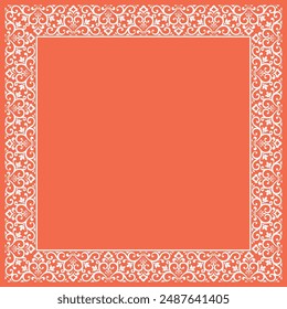 Decorative frame Elegant vector element for design in Eastern style, place for text. Floral pink and white border. Lace illustration for invitations and greeting cards