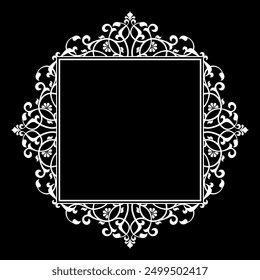 Decorative frame Elegant vector element for design in Eastern style, place for text. Floral black and white border. Lace illustration for invitations and greeting cards.