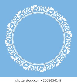Decorative frame Elegant vector element for design in Eastern style, place for text. Floral blue and white border. Lace illustration for invitations and greeting cards