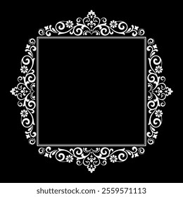 Decorative frame Elegant vector element for design in Eastern style, place for text. Floral black and white border. Lace illustration for invitations and greeting cards.