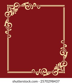 Decorative frame Elegant vector element for design in Eastern style, place for text. Floral golden and red border. Lace illustration for invitations and greeting cards