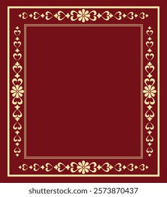 Decorative frame Elegant vector element for design in Eastern style, place for text. Floral golden and red border. Lace illustration for invitations and greeting cards