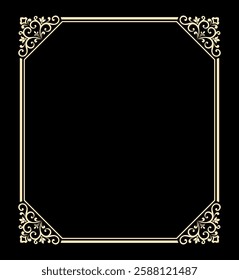 Decorative frame Elegant vector element for design in Eastern style, place for text. Floral black and golden border. Lace illustration for invitations and greeting cards