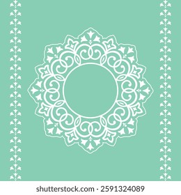 Decorative frame Elegant vector element for design in Eastern style, place for text. Floral green and white border. Lace illustration for invitations and greeting cards