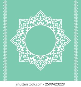 Decorative frame Elegant vector element for design in Eastern style, place for text. Floral green and white border. Lace illustration for invitations and greeting cards