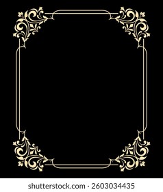 Decorative frame Elegant vector element for design in Eastern style, place for text. Floral black and golden border. Lace illustration for invitations and greeting cards