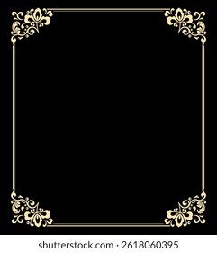 Decorative frame Elegant vector element for design in Eastern style, place for text. Floral black and golden border. Lace illustration for invitations and greeting cards