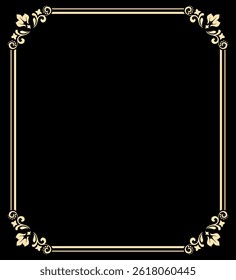 Decorative frame Elegant vector element for design in Eastern style, place for text. Floral black and golden border. Lace illustration for invitations and greeting cards