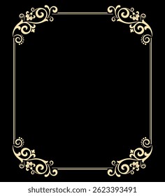 Decorative frame Elegant vector element for design in Eastern style, place for text. Floral black and golden border. Lace illustration for invitations and greeting cards