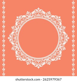 Decorative frame Elegant vector element for design in Eastern style, place for text. Floral pink and white border. Lace illustration for invitations and greeting cards