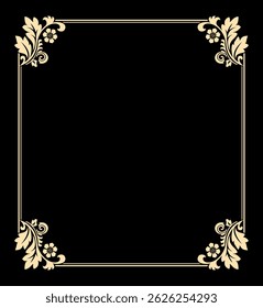Decorative frame Elegant vector element for design in Eastern style, place for text. Floral black and golden border. Lace illustration for invitations and greeting cards