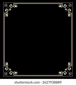 Decorative frame Elegant vector element for design in Eastern style, place for text. Floral black and golden border. Lace illustration for invitations and greeting cards