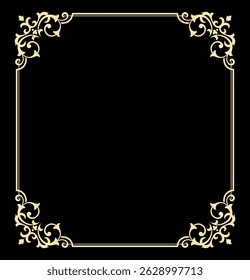 Decorative frame Elegant vector element for design in Eastern style, place for text. Floral black and golden border. Lace illustration for invitations and greeting cards