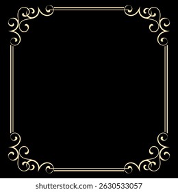 Decorative frame Elegant vector element for design in Eastern style, place for text. Floral black and golden border. Lace illustration for invitations and greeting cards