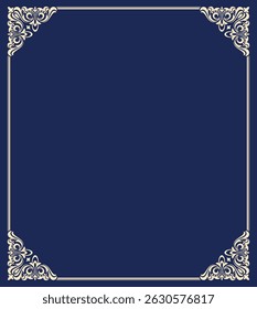 Decorative frame Elegant vector element for design in Eastern style, place for text. Floral golden and dark blue border. Lace illustration for invitations and greeting cards