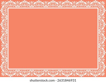 Decorative frame Elegant vector element for design in Eastern style, place for text. Floral pink and white border. Lace illustration for invitations and greeting cards