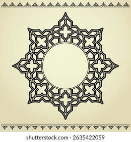 Decorative frame Elegant vector element for design in Eastern style, place for text. Floral black and beige border. Lace illustration for invitations and greeting cards