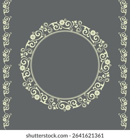 Decorative frame Elegant vector element for design in Eastern style, place for text. Floral gray and beige border. Lace illustration for invitations and greeting cards