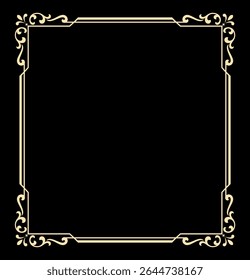 Decorative frame Elegant vector element for design in Eastern style, place for text. Floral black and golden border. Lace illustration for invitations and greeting cards