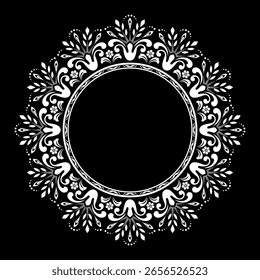 Decorative frame Elegant vector element for design in Eastern style, place for text. Floral black and white border. Lace illustration for invitations and greeting cards.