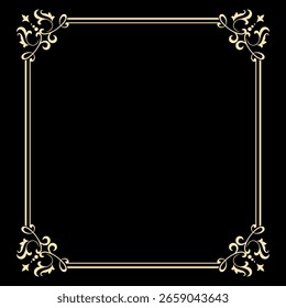 Decorative frame Elegant vector element for design in Eastern style, place for text. Floral black and golden border. Lace illustration for invitations and greeting cards