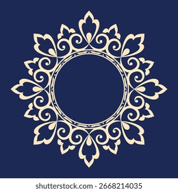 Decorative frame Elegant vector element for design in Eastern style, place for text. Floral golden and dark blue border. Lace illustration for invitations and greeting cards