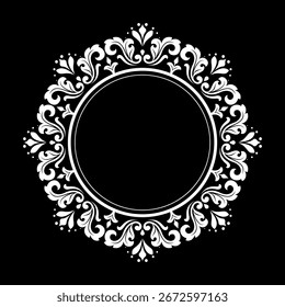 Decorative frame Elegant vector element for design in Eastern style, place for text. Floral black and white border. Lace illustration for invitations and greeting cards.