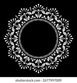 Decorative frame Elegant vector element for design in Eastern style, place for text. Floral black and white border. Lace illustration for invitations and greeting cards.