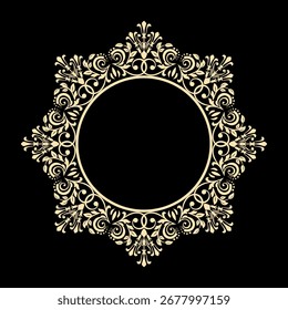 Decorative frame Elegant vector element for design in Eastern style, place for text. Floral black and golden border. Lace illustration for invitations and greeting cards
