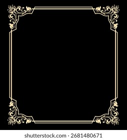 Quadro decorativo Elemento vetor elegante para design em estilo oriental, lugar para texto. Borda preta e dourada floral. Ilustração de renda para convites e cartões de saudação
