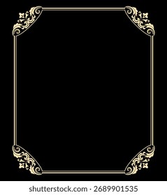 Decorative frame Elegant vector element for design in Eastern style, place for text. Floral black and golden border. Lace illustration for invitations and greeting cards