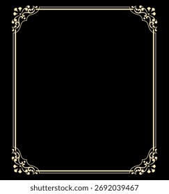Decorative frame Elegant vector element for design in Eastern style, place for text. Floral black and golden border. Lace illustration for invitations and greeting cards