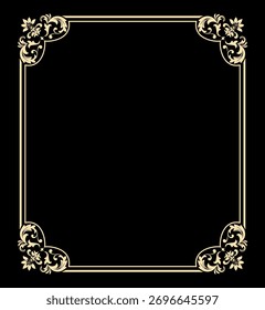 Decorative frame Elegant vector element for design in Eastern style, place for text. Floral black and golden border. Lace illustration for invitations and greeting cards
