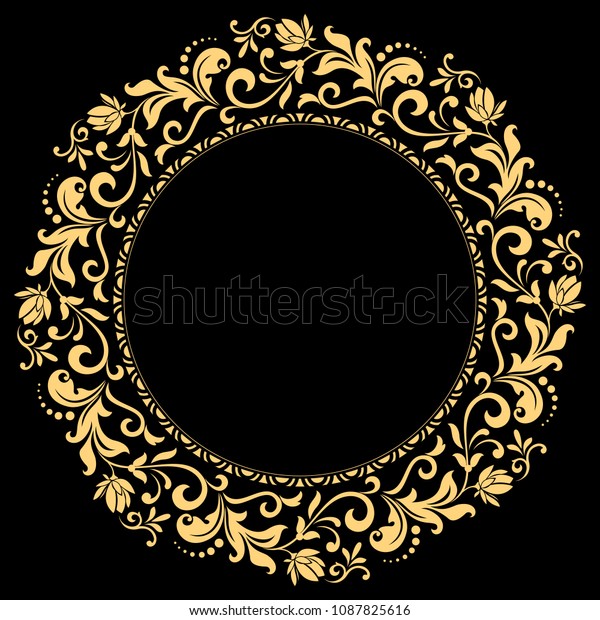 飾り枠 東洋風のデザイン用のエレガントなベクター画像エレメント テキスト用の配置 花柄の金色の縁 招待状とグリーティングカード用のレースイラスト のベクター画像素材 ロイヤリティフリー