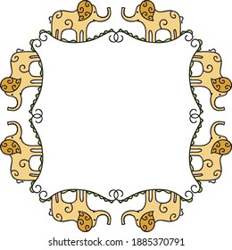 Decorative frame of elephants. Vector illustration
