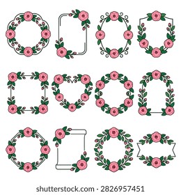 A decorative frame featuring pink camellia flowers and green foliage.