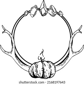 Decorative frame for festive invitations with a candle, horns and crystals. Graphic Vector Image