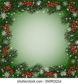 Decorative frame with fir branches, berries and snowflakes for use in your design.