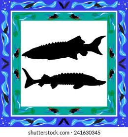 Decorative frame with fishes. Vector