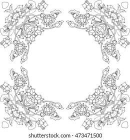 Decorative Frame. Floral Design frame with flowers. Abstract coloring book . 