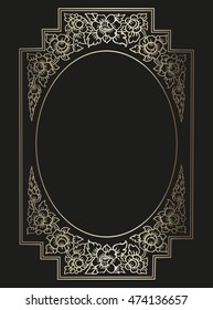 Decorative Frame. Floral Design Pattern with flower silhouette.Golden pattern Design with black background.
